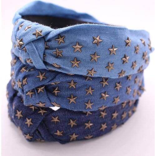 Bohemian Ethnic Denim Center Knot Hairband Metal Star Stamping Knotted Headband Hair Accessories