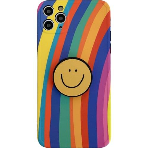 Rainbow Smiling Face Knot Stand Case for iPhone 12 Pro Max Back Phone Cover for 12 Mini 11 Pro Max X XS XR 8 7 Plus SE 2020 Capa