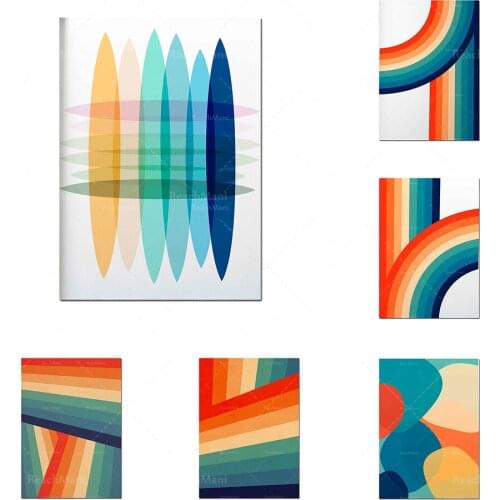 Color abstract prints, rainbow print wall decoration posters for childrens room, retro print wall art childrens playroom wall