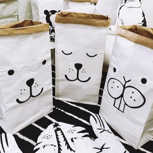 Kids Room Kraft Paper Storage Bag Laundry Pouch Self Stand Classic Baby Toys Paper Bags Indoor Photo Props Flower Pot Decor