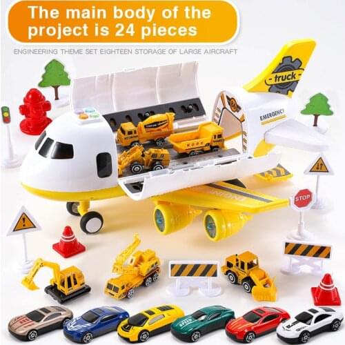24Pcs Childrens toys aircraft oversized music track inertia toy car plane passenger Sound and Light Story airliner Airplane