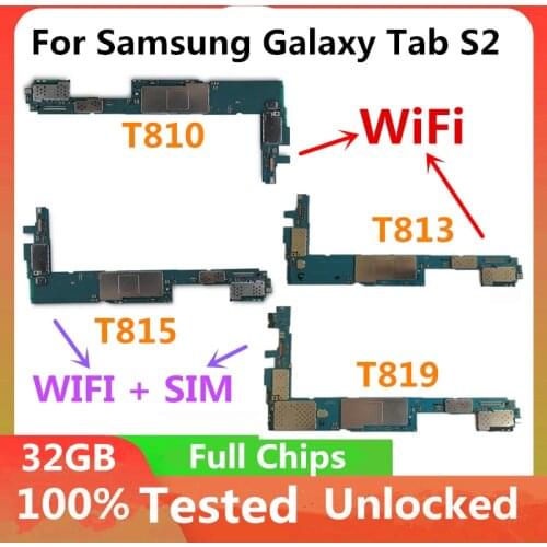 For Samsung Galaxy Tab S2 T815 T810 T819 T813 Motherboard 32gb Original Unlocked Logic board Mainboard With Full Chips Android