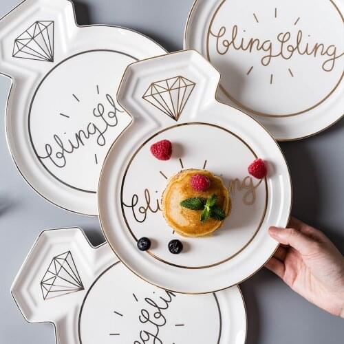 EECAMAIL European-Style Phnom Penh Diamond Ceramic Western Dish Creative Household Large Plate Dessert Plate Steak Plate