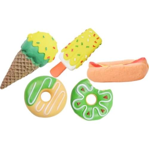 5PCS/Set Dog Squeaky Toy Funny Ice Cream Or Foods Shaped Lifelike Pet Teething Toy Puppy Sound Toy For Cats Dogs Pet Supplies