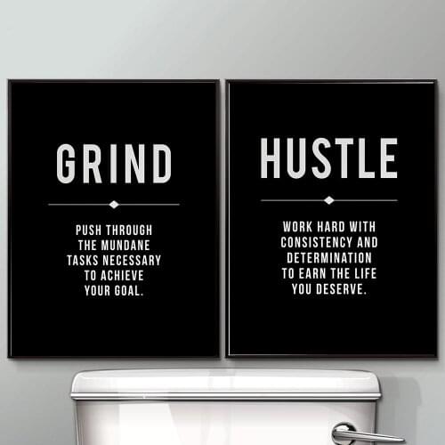 Grind Hustle Execute Quote Wall Art Canvas Prints Office Decor Black White Modern Art Entrepreneur Motivation Painting Pictures
