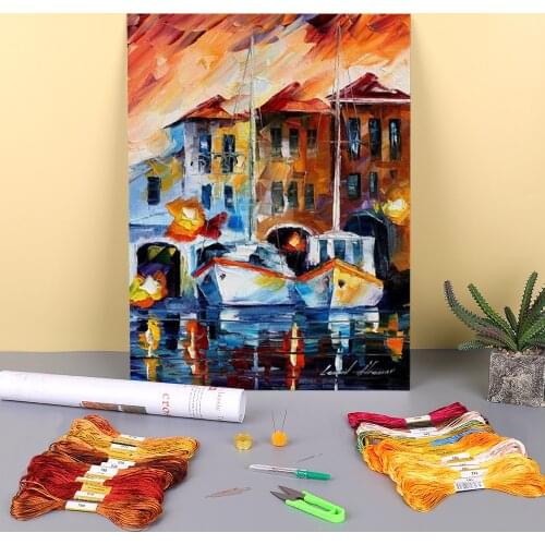 Oil Painting Style Italy Pre-Printed 11CT Cross-Stitch Complete Kit DIY Embroidery DMC Threads Handicraft Needle