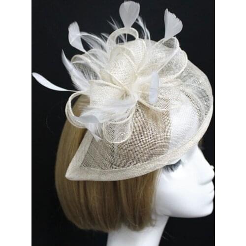Beige Black Cocktail Evening Dinner Curved Sinamay Feather Hairclip Girl Headwear women lady Fascinator Hat Hair Accessories