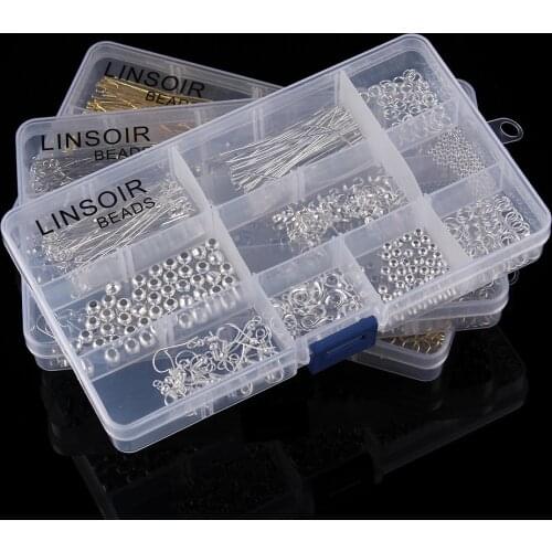 LOULEUR 1Box 1Set Rose Gold Color Bead Caps Jump Rings Head Pins Ear Wires Lobster Claps For Diy Jewelry Making Findings Kit