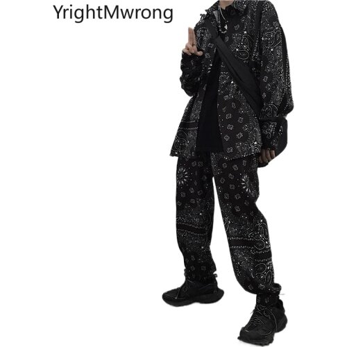 Two Piece Set Bandana Suit Long Sleeve Outfit Button Top Jogger Pant Summer Sweatpant Thin Trouser Woman Man Streetwear Harajuku