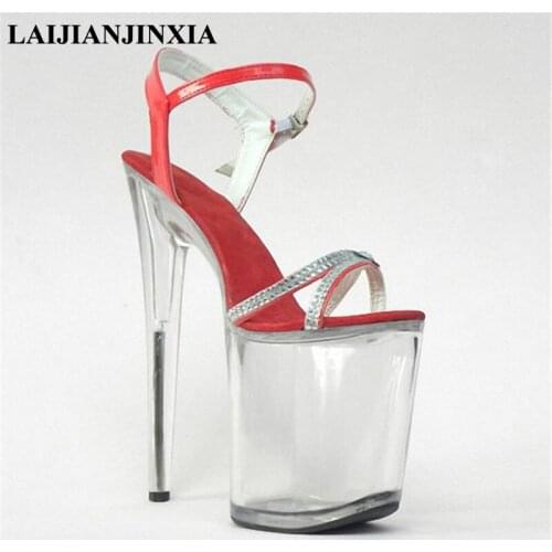 LAIJIANJINXIA 2018 Women 20cm Ultra High Heels Clear Platform Sandals Party Wedding Dress Dancing Shoes Pole Dance Shoes