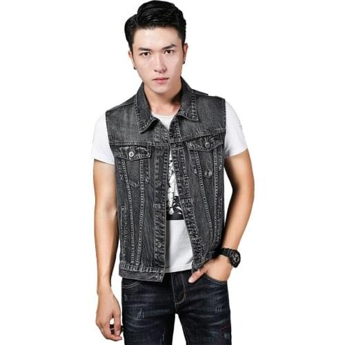 Men Vests New Style Wash Embroidery Decoration Sleeveless Coat High Quality Denim Jacket Casual Slim Cheap Male Clothes