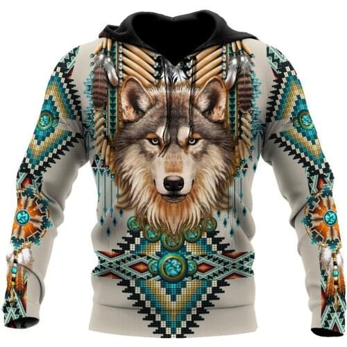Men Women 3D Wolf Full Print Hoodies Native Indian Harajuku Zipper Pullover Sweatshirt Unisex Autumn Casual Jacket Tracksuit