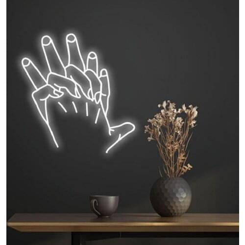 Custom Hands Neon Sign Abstract Light LED Michelangelo Wall Hanging Acrylic Decoration Indoor for Home Room Wedding