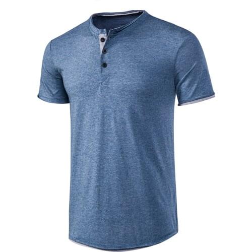 New Summer Mens Active Slim Fit Short Sleeve Henley T-Shirts Casual Sports Basic Tee Comfort Shirt for Male