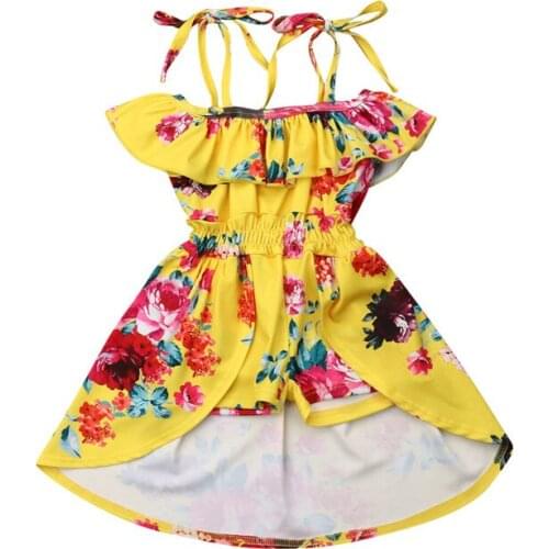 Newborn Kids Baby Girls clothes Flower print Off Shoulder Ruffle Romper strap sleeveless Toddler cotton Jumpsuits one pieces