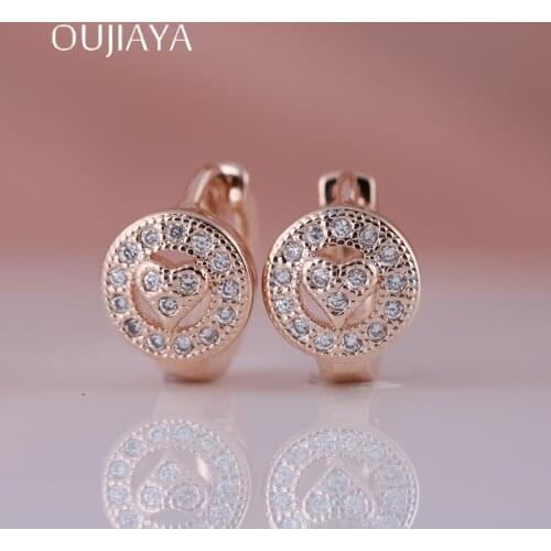 OUJIAYA Love Round Micro Wax Inlay Cubic Zirconia Dangle Earring Women Drop Hollow Wedding Party Fine Texture Jewelry A53