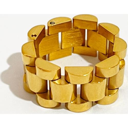 Perisbox Solid Gold Color Bold Wide Thick Ring for Women Chunky Link Chain Titanium Steel Strap Finger Rings Jewelry Wholesale