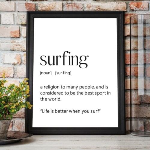 Surf Art Poster Surfing Definition Quote Print Surfer Birthday Gift Minimalist Wall Art Canvas Painting Picture for Living Room