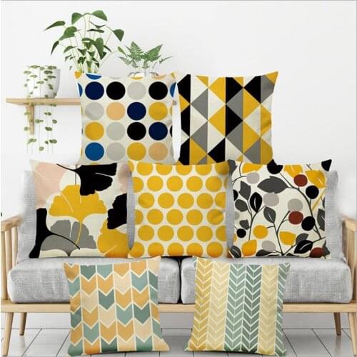 Geometric Nordic Cushion Cover Yellow Pillow Cover Cushion Case Sofa Bed Decorative Pillow Cotton linen