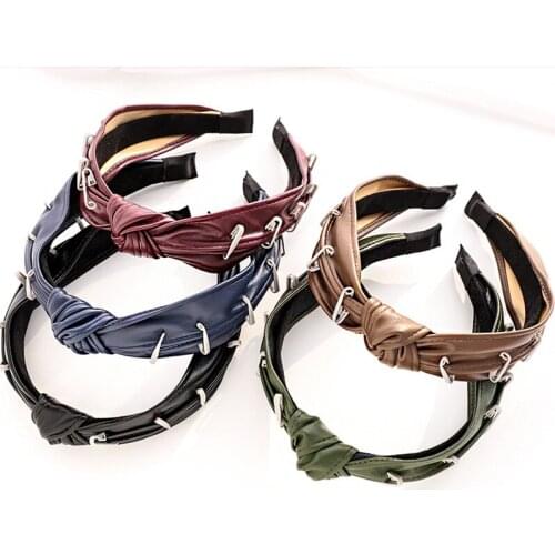 Women Leather Headband PU Leather Headband Personality Knotted Face Wash Hair Accessories Headband