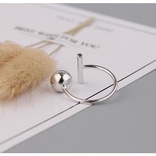 925 Sterling Silver Personality Geometric Cuboid Round Ball Asymmetric Open Rings Trendy Silver Jewelry For Women Jewelry S-R522