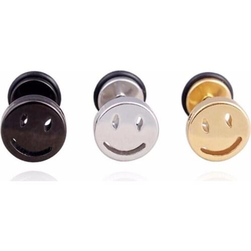 2pcs Free Shipping Fashion Punk Stainless Steel Smile Face Stud Earring Body Piercing Jewelry For Men Women