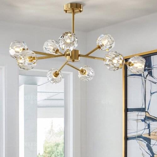 Nordic Round Luxury Copper LED Chandelier Living Room Lighting Crystal Villa Hall Dining Room Bedroom Lights Gold Hanging Lamp