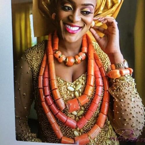 URORU Classic Nigerian African Wedding 100% Original Coral Necklace Set of Jewelry Gold Balls Dubai Jewellery Set Free Ship
