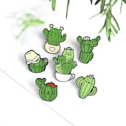 Funny Animal Brooch Kitten Face Cactus Brooch Plant Potted Cactus Brooch Cute Cactus Brooch Childrens Cactus Brooch