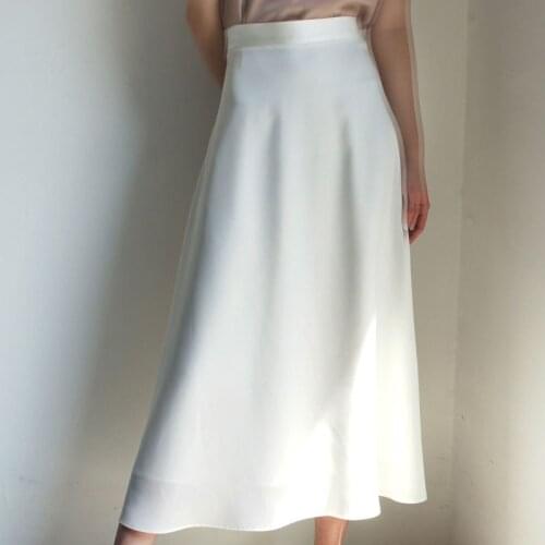 2020 Vintage A-Line White High Waist Summer Long Skirt Pure Color Women Satin Maxi Skirts Saia Faldas Jupe Femme