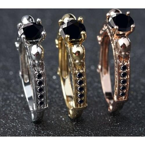 ERLUER Retro Gothic Skull Rings For Women Round Finger European Blcak Crystal CZ Wedding & Engagement Jewelry Trendy Punk Ring