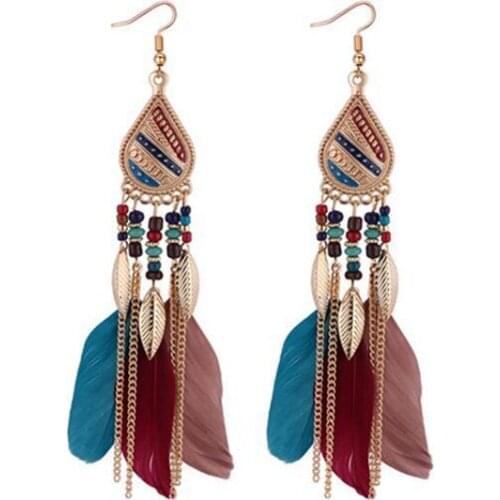 2019 Trendy Statement Colorful Feather Earrings For Women Vintage Long Tassel Fringe Earrings Bijoux Drop Earring Jewelry