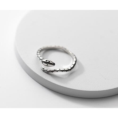 100% Real 925 Sterling Silver Fashion Vintage Snake Shape Rings Size Open Adjustable For Student Girls Lady Fashion Jewelry Gift