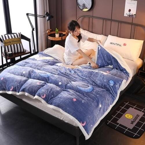 Blue Star Winter Soft Warm Flannel Quilt Cover 1pcs Coral Fleece Thickening Warm Duvet Bedding Cover Throw Mechanical Wash