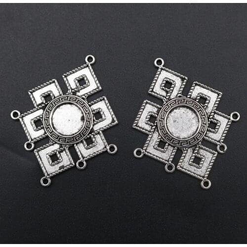 WKOUD 4pcs Silver Plated Metal Retro gossip Mirror Porous Alloy Connector Necklace Bracelet DIY Jewelry Charm Findings A1680