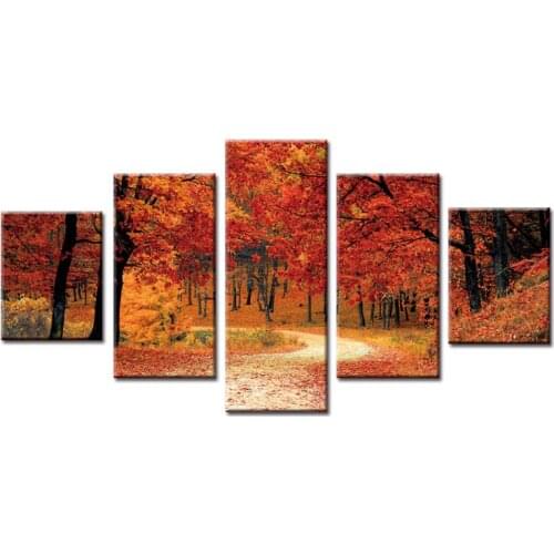 Framed 5 Panel Idyllic path Wall Art Oil Painting On Canvas Printed Painting Pictures Decor painting large living room