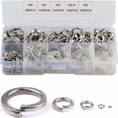 600PCS GB93 304 Stainless Steel Spring Split Lock Washer Assortment Set M2 M2.5 M3 M4 M5 M6 M8 M10 M12 Elastic Gasket Kit