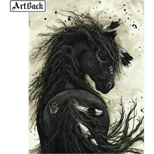 5d diy diamond painting black horse full square / round drill animal 3d diamond mosaic artwork diamond embroidery home decor