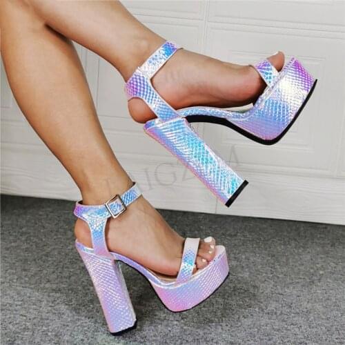 BERZIMER Women Platform Sandals Chunky High Heels Party Sandalias Female Pumps Zapatos Mujer Shoes Woman Large Size 43 45 47