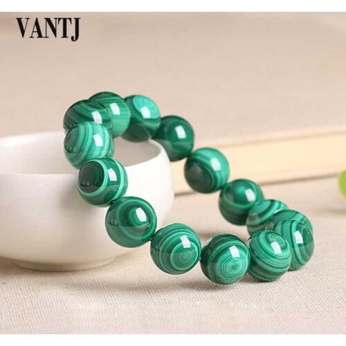 VANTJ Natural Malachite Beads Bracelet Green Color Semi Precious Stone Lucky Amulet Prayer For Women Lady Party Gift