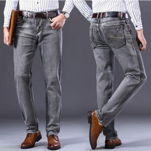 Thin Summer 28-40 Selling New Business Mens Jeans Grey Soft Stretch Slim Denim Trousers Male Fashion High Quality Formal Wear