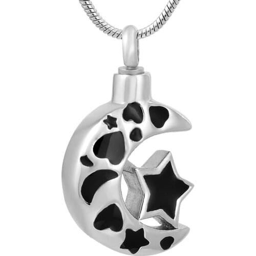 IJD9771 Moon & Star Cremation Jewelry Stainless Steel Pet/Human Ash Holder Pendant Necklace Unisex Memorial Jewelry