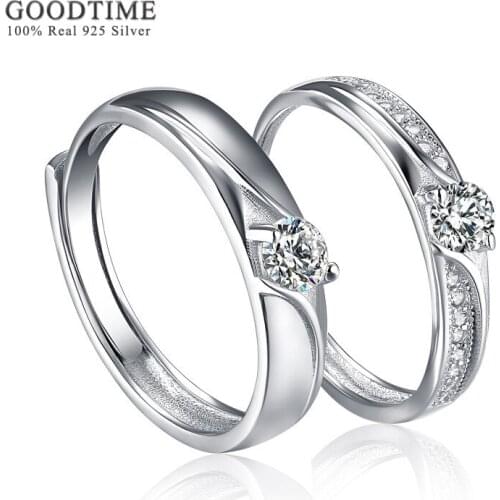 Noble Couple Rings 100% Pure 925 Sterling Silver Rings Wedding Zircon Rhinestone Rings Fashion Accessories For Lover Man Woman