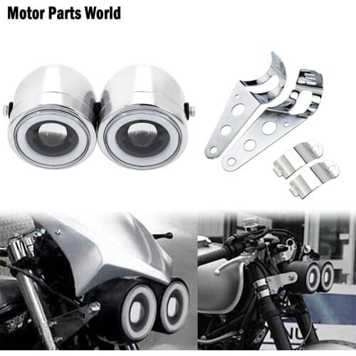 Motorcycle Twin Headlight Dual Double Amber Angel Eyes Lamp W/ Headlight Mount Bracket For Harley Softail Fat Boy FLSTF Dyna