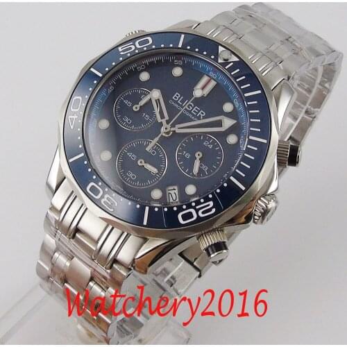 Luxury Bliger 41mm Blau Dial Chronograph Sapphire Glass Date Quartz movement Mens Wristwatches