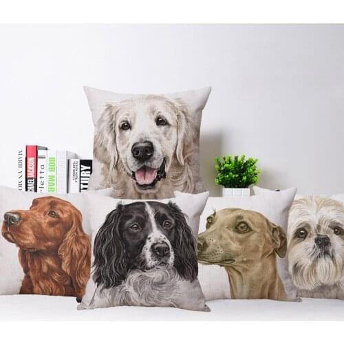 Border Collie Spaniel Dog Cushion Cover Animals Painting Pillowcase Linen Polyester Throw Pillow Cases Sofa Bedroom Decoration