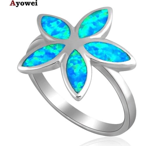 New arrival Wholesale & Retail Flower Blue fire Opal silver color Rings USA sz #6.75 #7.5 #7.75 Best Anniversary gifts OR459A