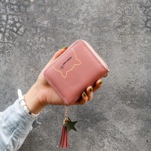 New Womens Wallet Tassel Zipper Coin Purse Female Short Cartoon Print Pouch Card Holder Ladies Solid Color Mini Clutch Bag