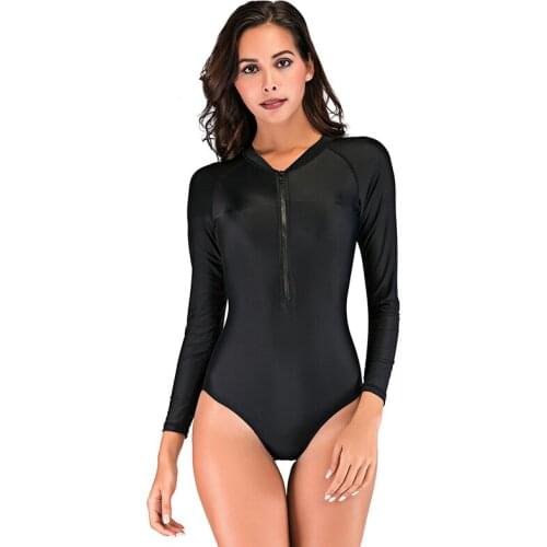 Solid Color Modest Front Zipper Swimwear Women One Piece Swimsuit Sailing Bodysuits Female Girls Bathing Suits 2019 CO