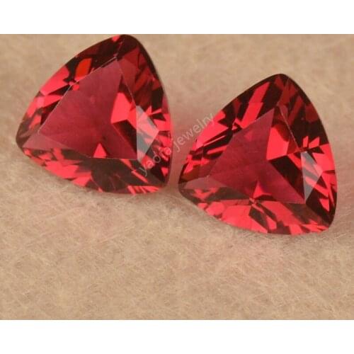 Wholesale 4x4~10x10mm 5A 5# Rose Red Color Synthetic Gems Triangle Trillion Shape Cut Loose Beads Glass Stone For Jewelry